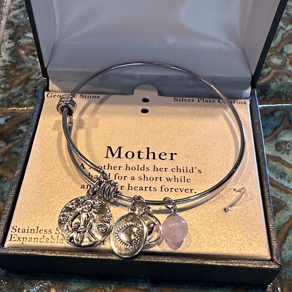 Mother's Silver Charm Bracelet with Pink Accent